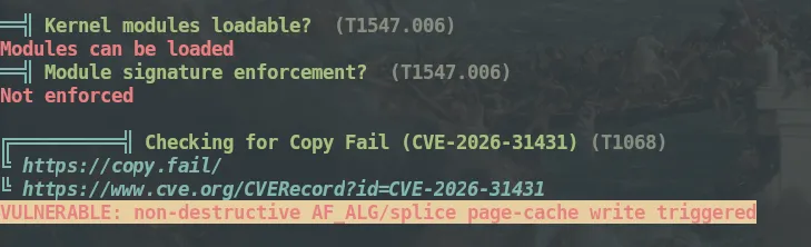 copy fail CVE detected on my homelab